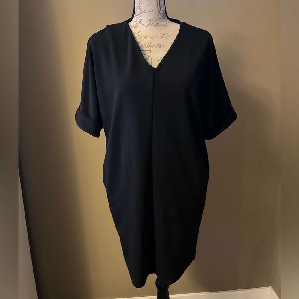 Forever 2Hearts Black Oversized Shirt Dress Pockets NWT Medium - Picture 2 of 5